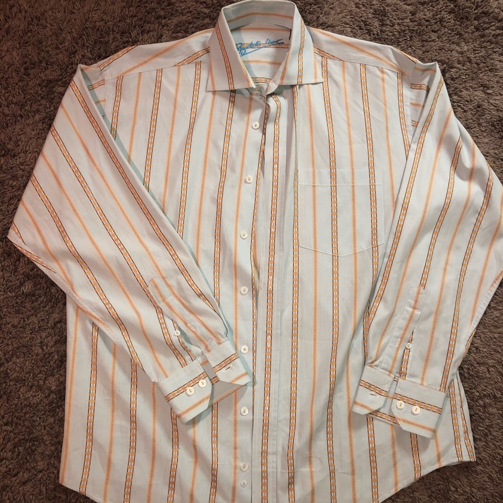 BUGATCHI UOMO Button-Down Gold Striped Dress Shirt